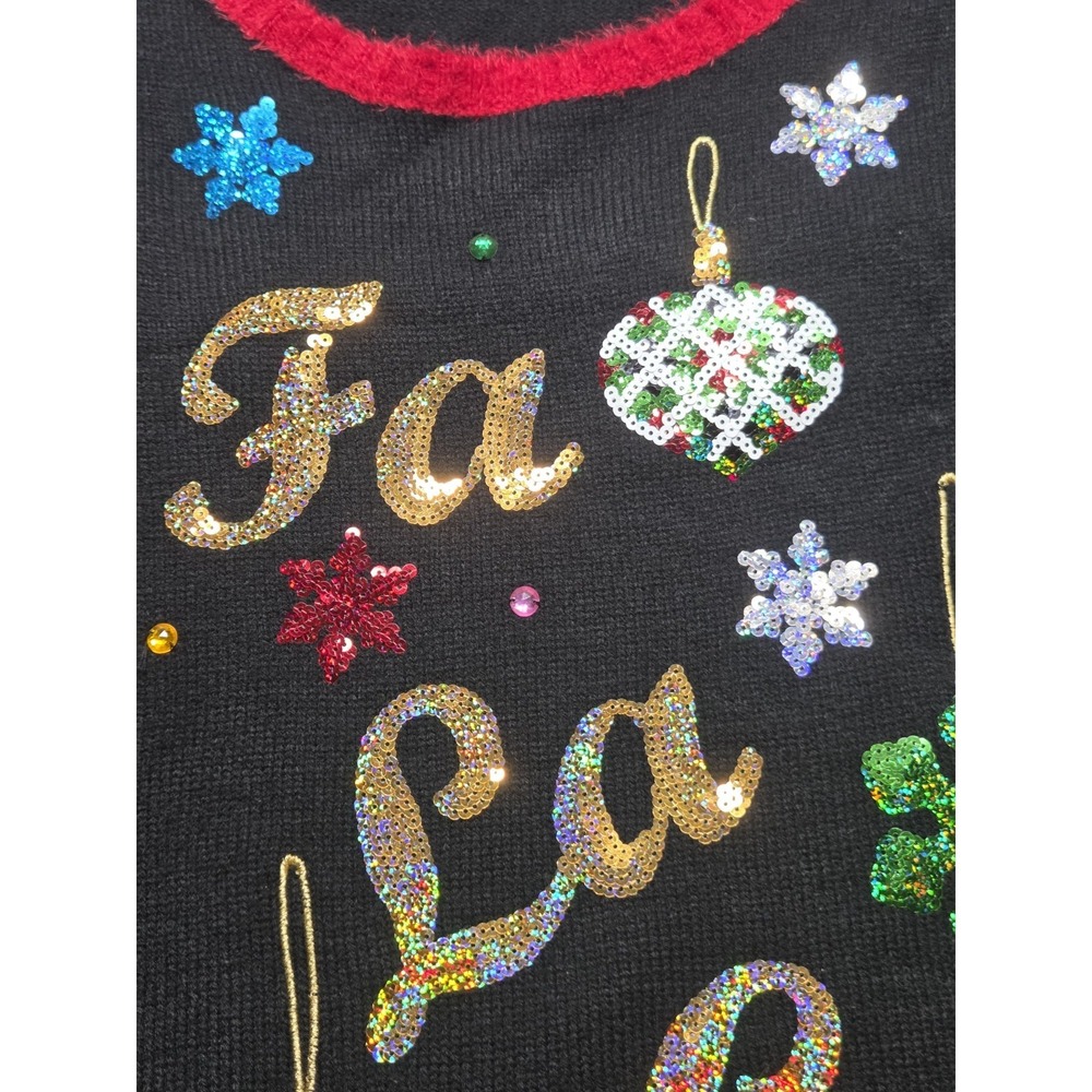 Black & Red Sequin Embellished Fa La La Long Tunic Holiday Sweater XL Sequins - Picture 4 of 9